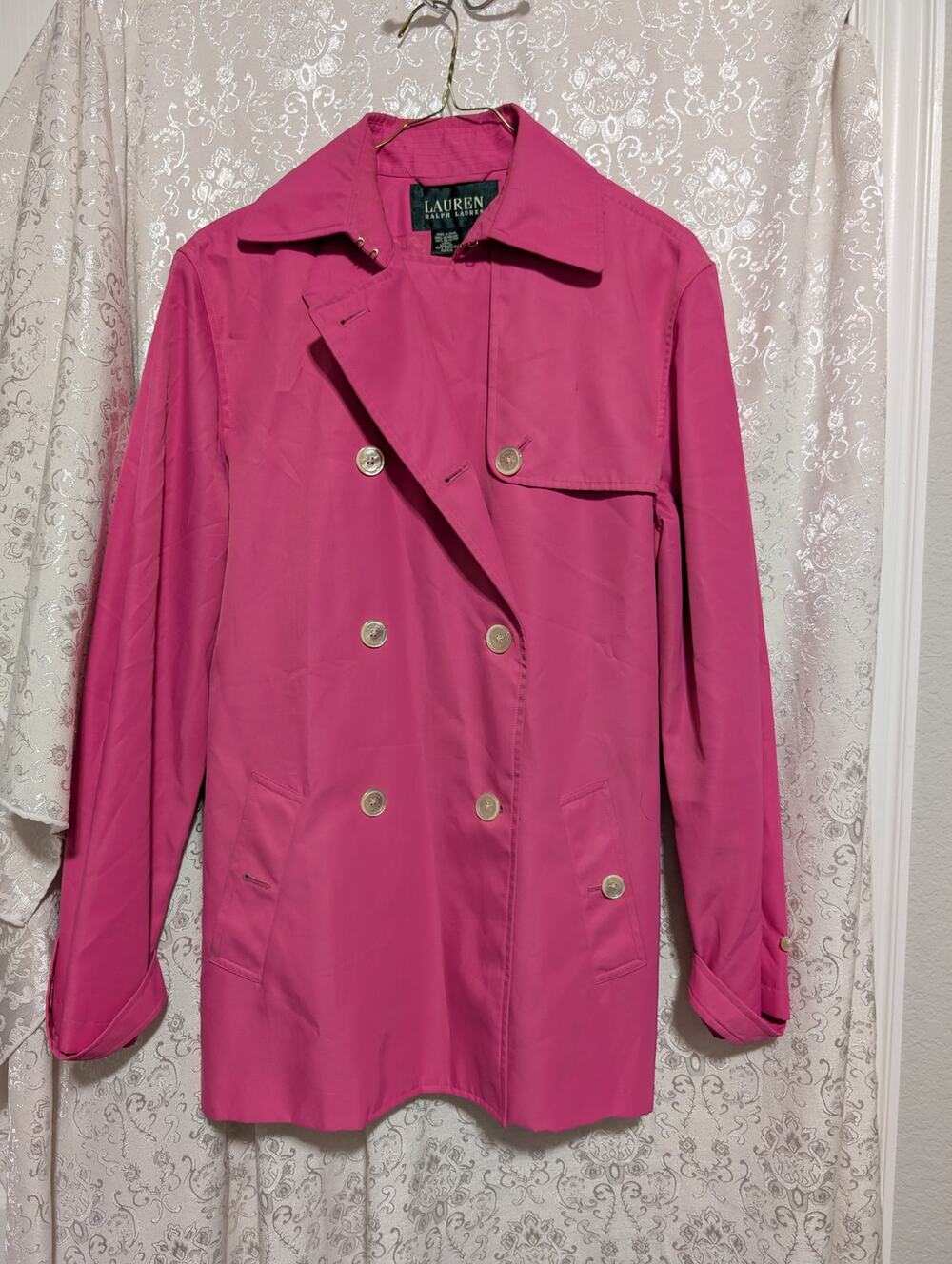 Lauren Ralph Lauren Hot Pink Double Breasted Short Trench Coat
